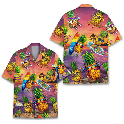 Third front view of the pineapple design hawaiian shirt