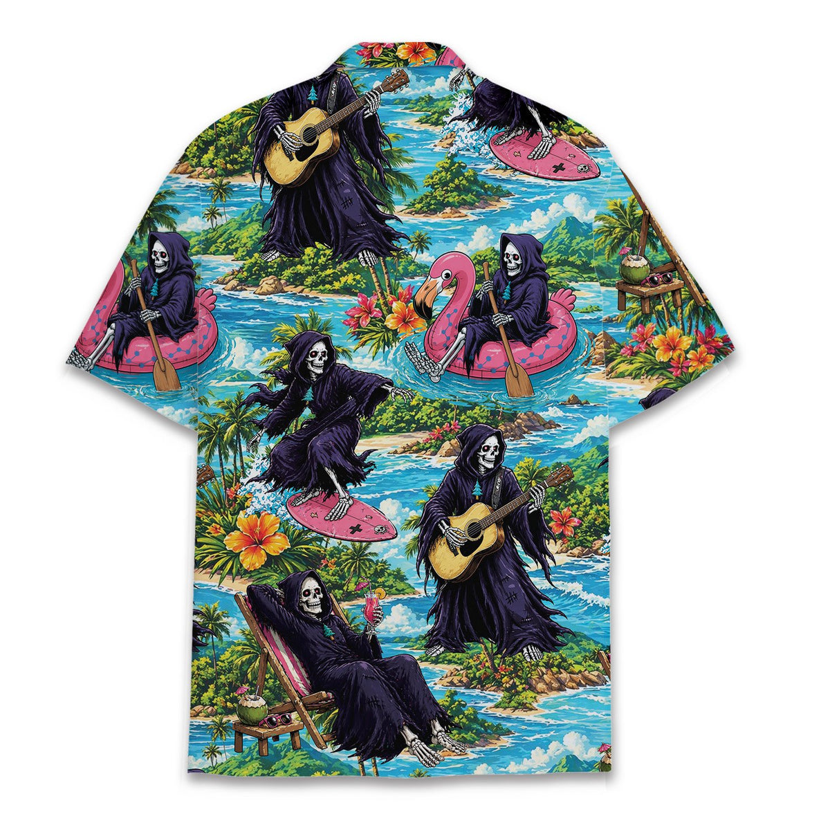 Back view of the grim hawaiian shirt
