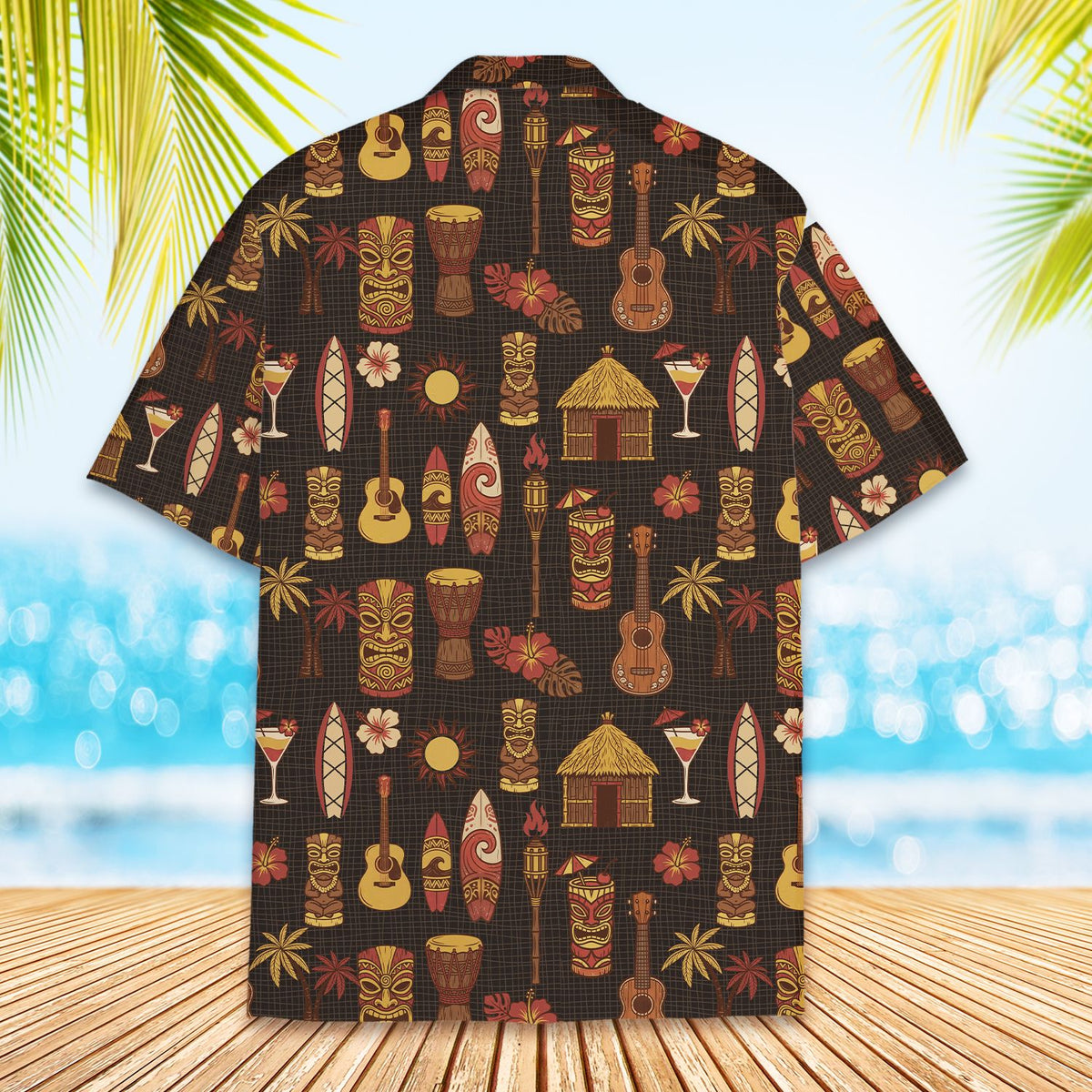 Second back view of brown tropical hawaiian shirt