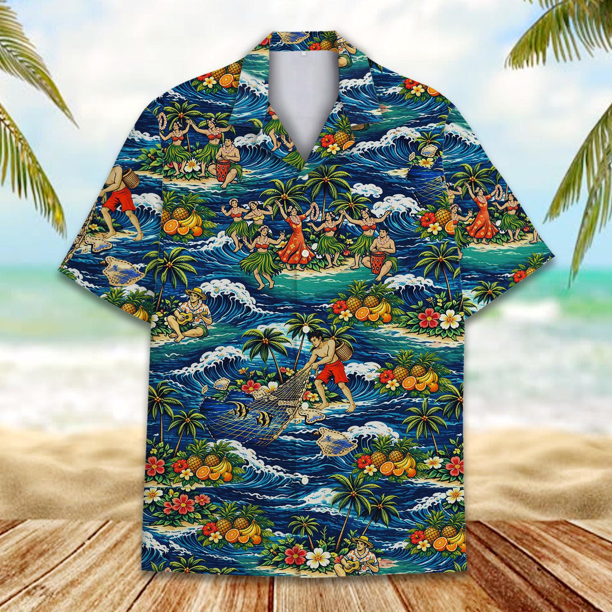 Tropical Hawaiian hawaiian shirt front view detailed print