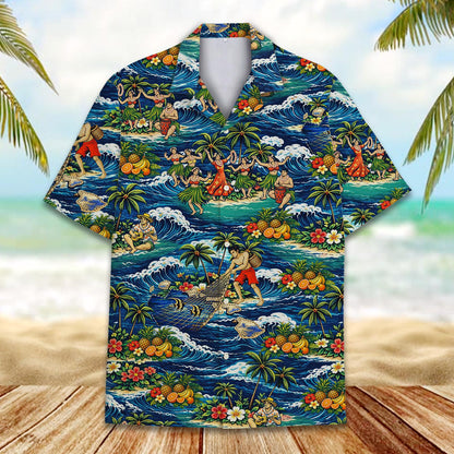Tropical Hawaiian hawaiian shirt front view detailed print