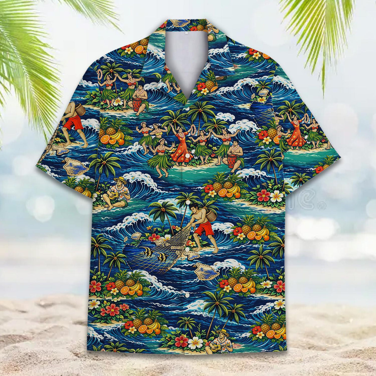 Tropical Hawaiian hawaiian shirt front view vibrant colors