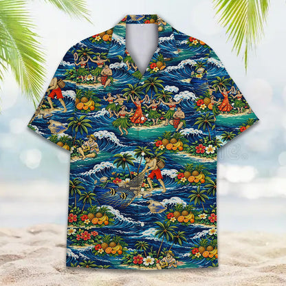 Tropical Hawaiian hawaiian shirt front view vibrant colors