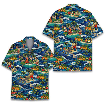 Tropical Hawaiian hawaiian shirt front view matching style