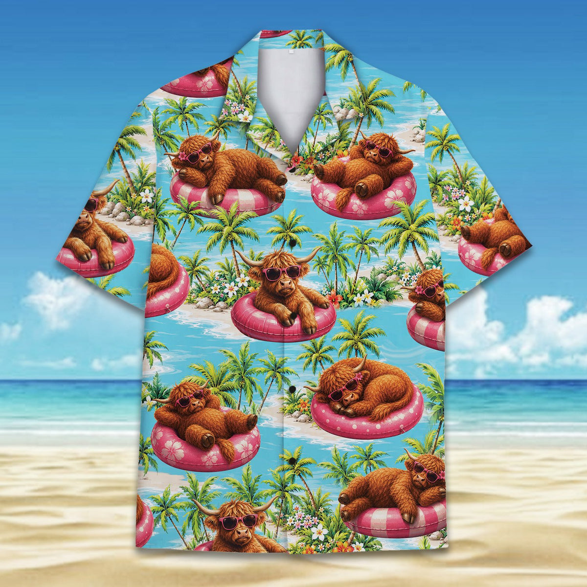 Third front view of the matching family hawaiian shirts