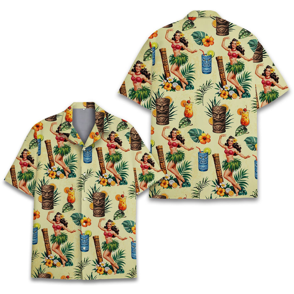 Second back view of family matching hawaiian shirt