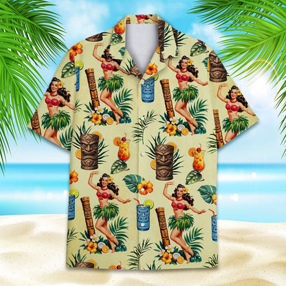 Tropical hula hawaiian shirt main view with matching family options