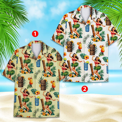 Fifth front view of tropical hula shirt
