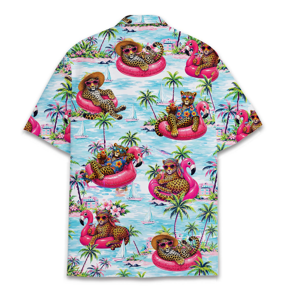 Lifestyle view of the matching family hawaiian shirts worn outdoors