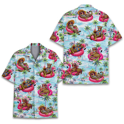 Back view of the tropical leopard hawaiian shirt