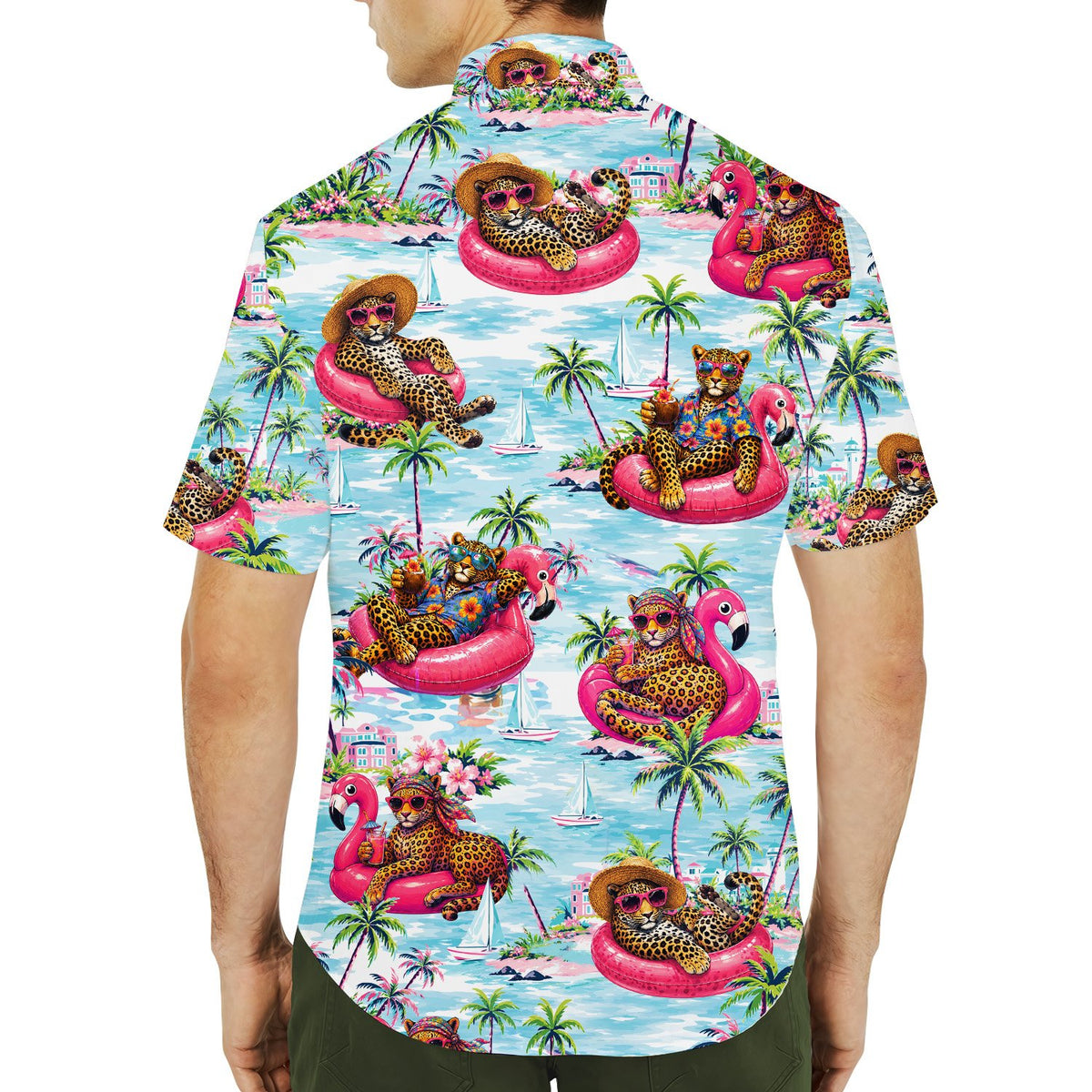 Tropical leopard hawaiian shirt, lifestyle view
