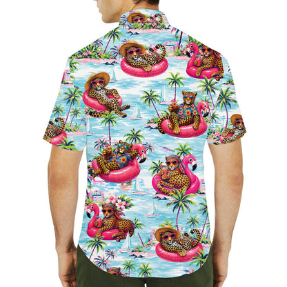 Tropical leopard hawaiian shirt, lifestyle view
