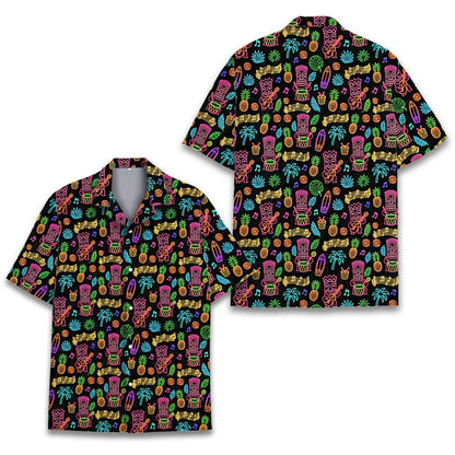 Neon-style tropical luau Hawaiian shirt flat front view