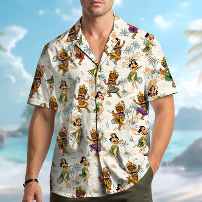 People wearing matching family hawaiian shirts in a lifestyle setting