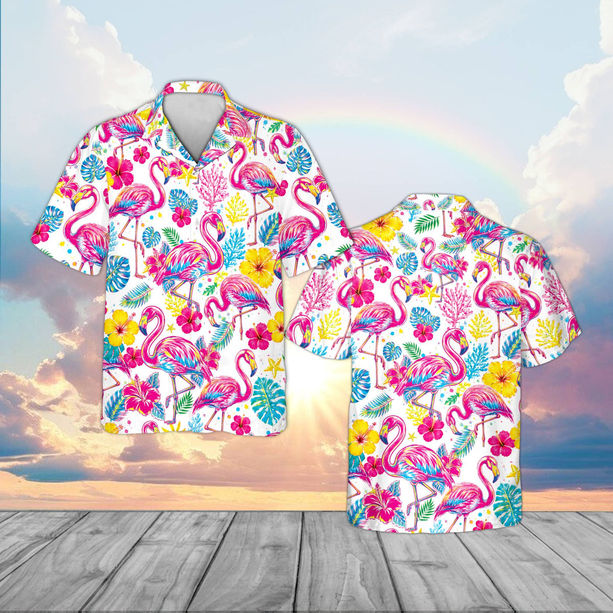 Main view of the marine hawaiian shirt featuring a tropical marine life print