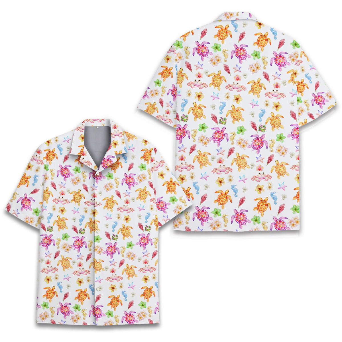 Detailed front view of the white tropical hawaiian shirt