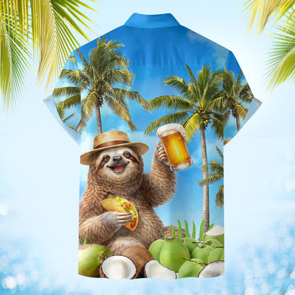 Another back view of the light blue tropical beach hawaiian shirt