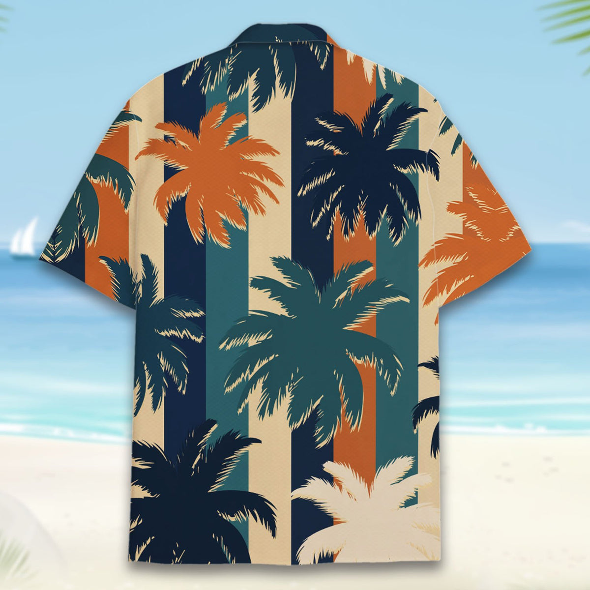 Detailed back view of the tropical hawaiian shirt fabric pattern