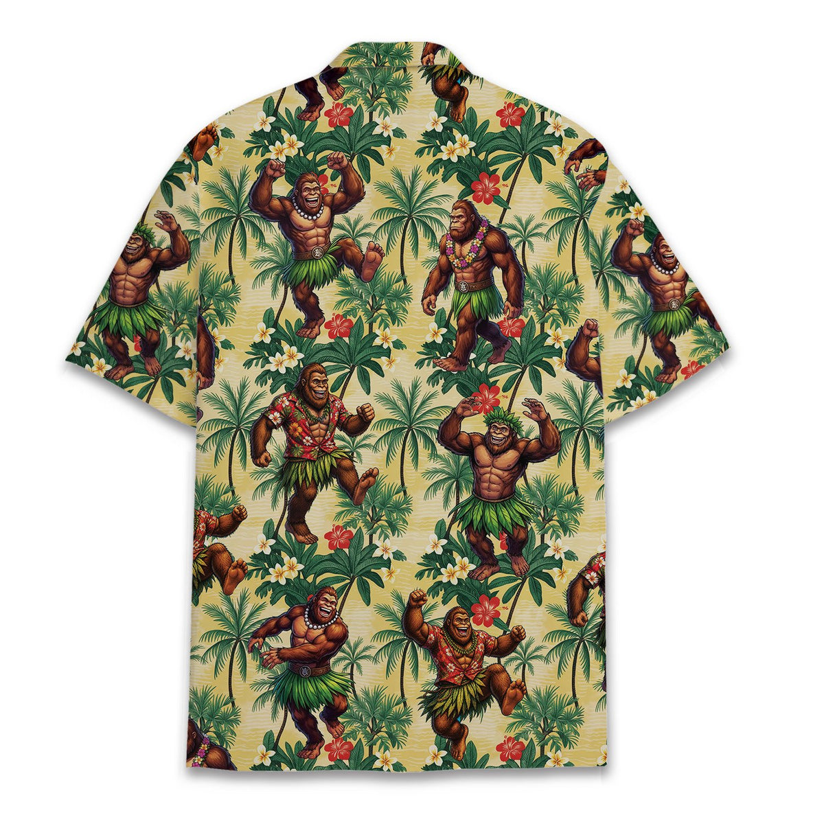 Back view of the tropical gorilla family matching hawaiian shirt.