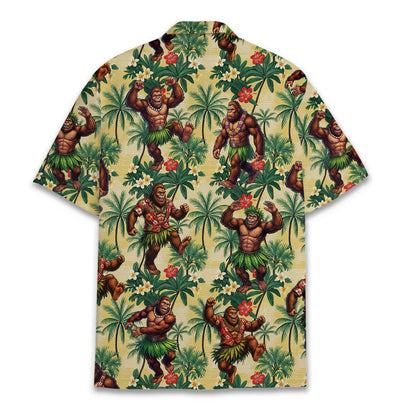 Back view of the tropical gorilla family matching hawaiian shirt.