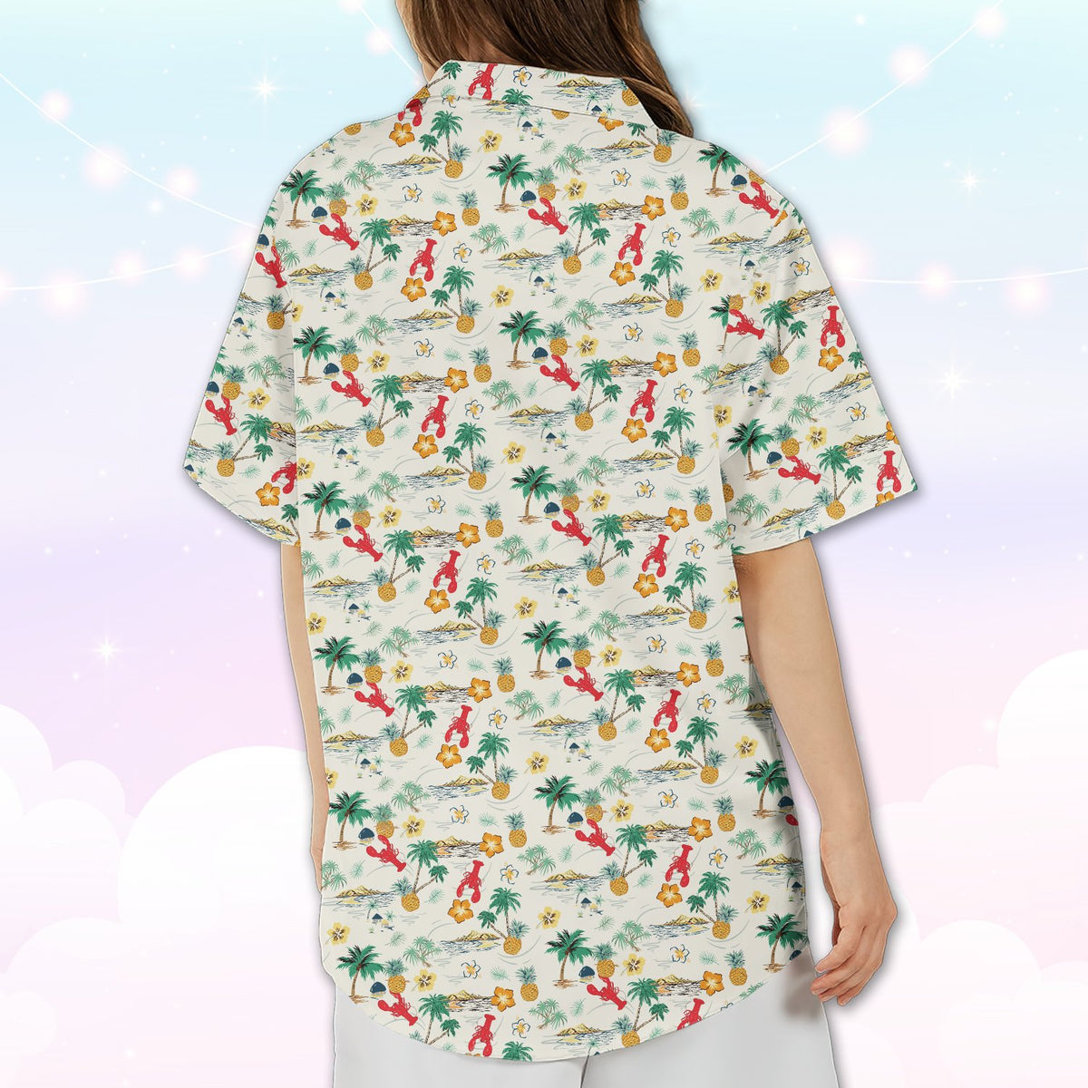 Light-colored hawaiian shirt back view