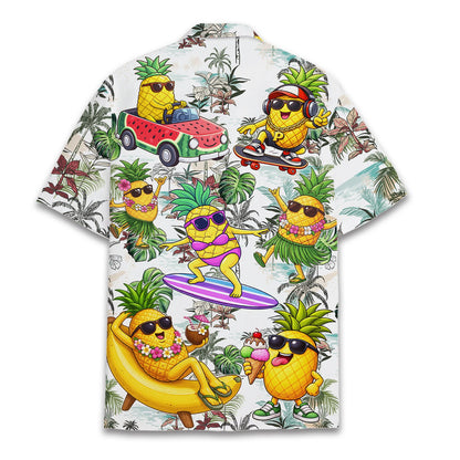 Back view of the matching family hawaiian shirt with tropical design