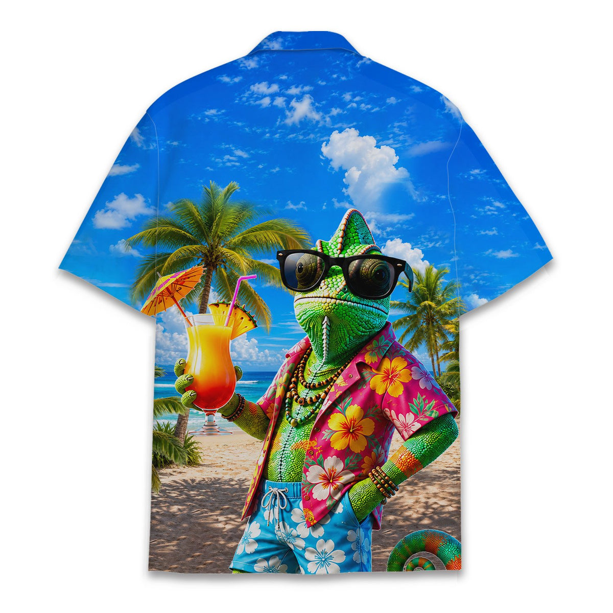 Blue tropical hawaiian shirt, back view