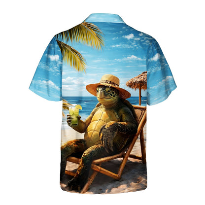 Tropical hawaiian shirt back view with tropical beach scenery