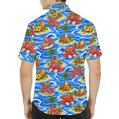 Back view of the matching family hawaiian shirt with ocean wave pattern
