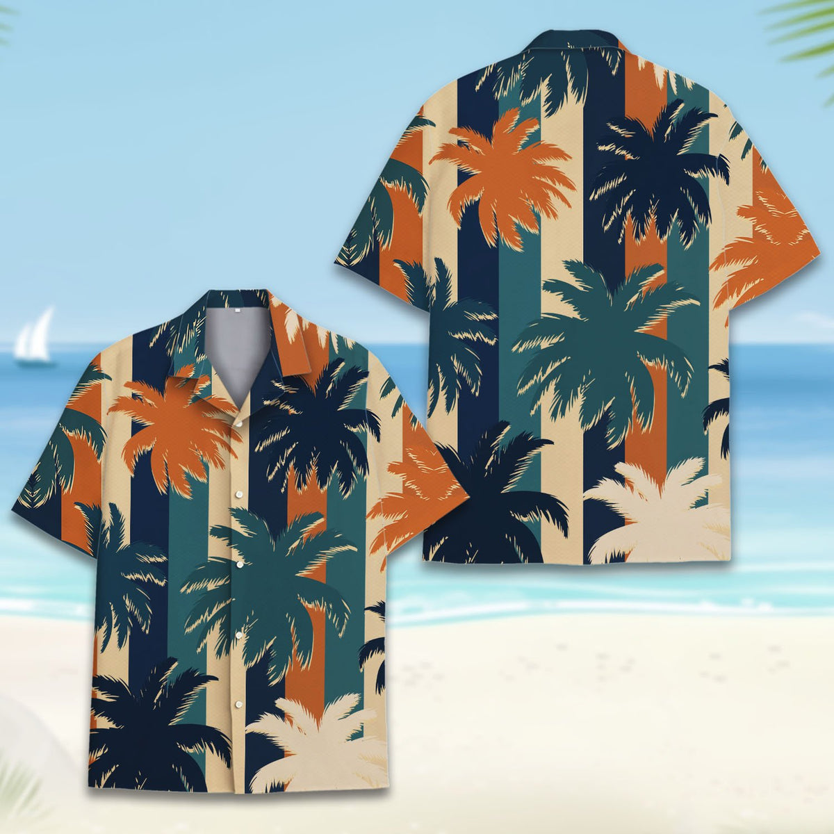 Detailed front view of the tropical hawaiian shirt button-up closure