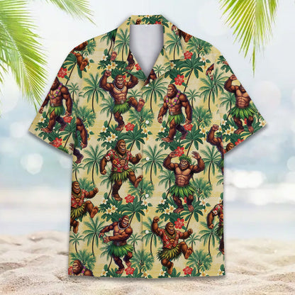 Close-up front view of the tropical hawaiian shirt design.