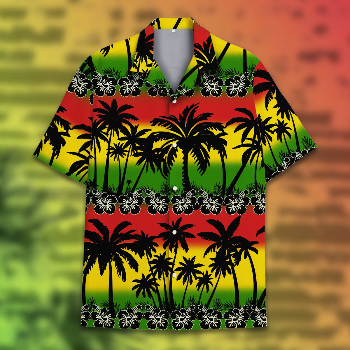 Close up front view of tropical hawaiian shirt details