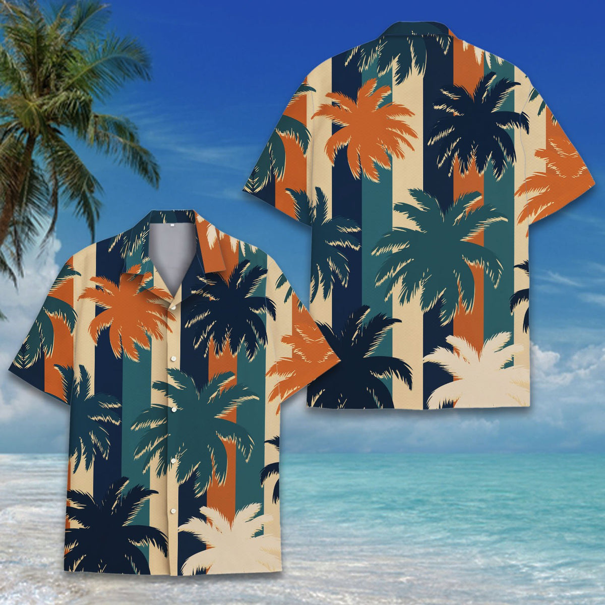 Another front view of the striped matching family hawaiian shirt
