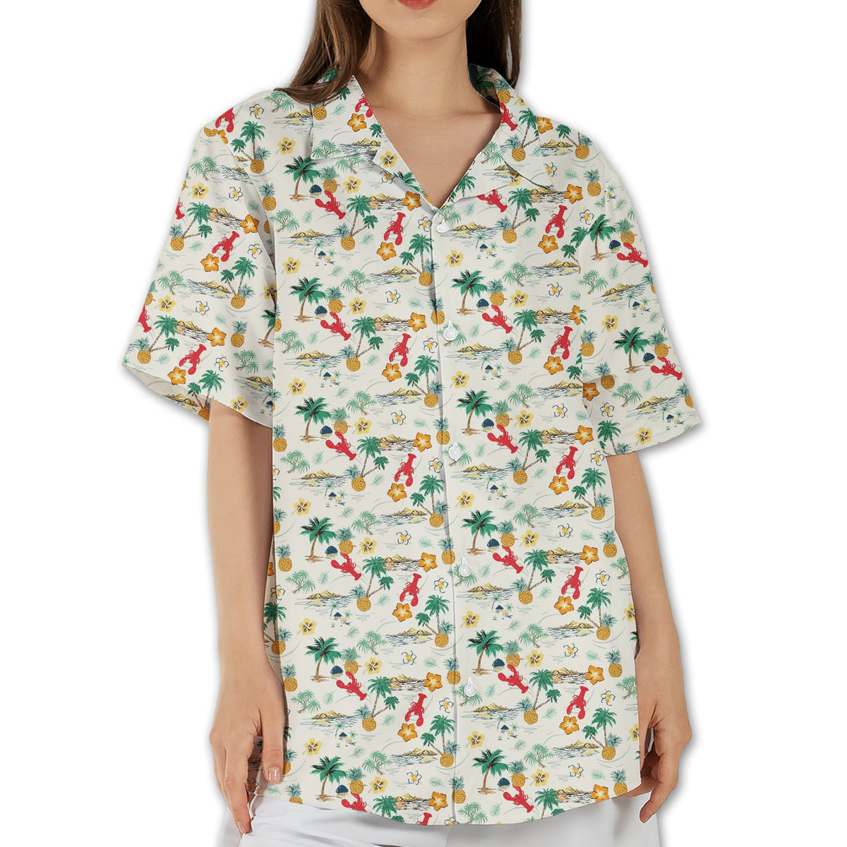Light-colored hawaiian shirt front alternate view
