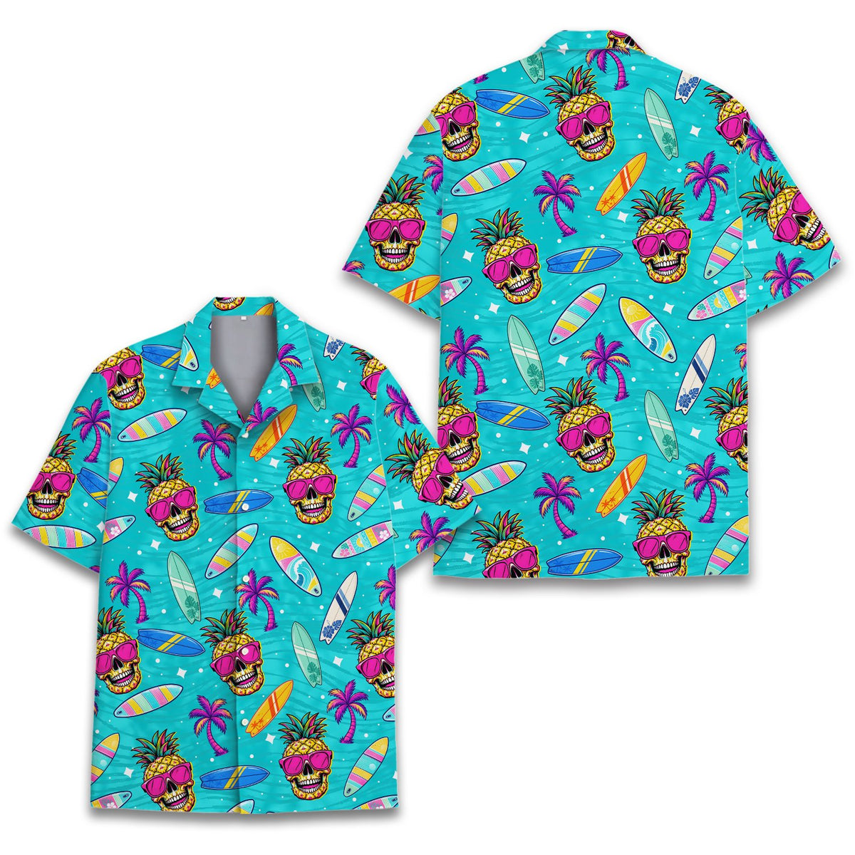 Pineapple skull hawaiian shirt folded front view