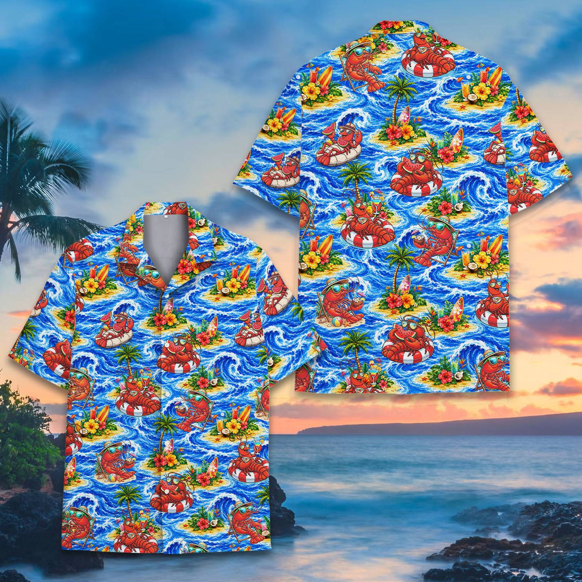 Close up front view of the matching family hawaiian shirt