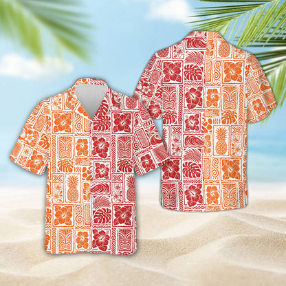 Full front view of the matching family hawaiian shirt with button-down styling