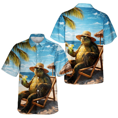 Tropical hawaiian shirt with relaxing sea turtle beach design, main view