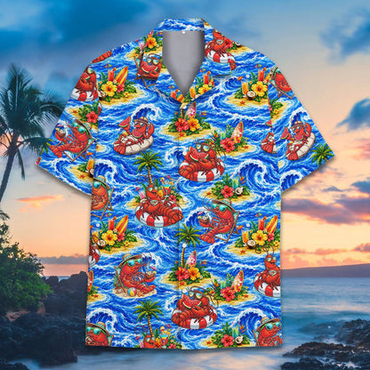 Matching family hawaiian shirts with tropical lobster print, main view