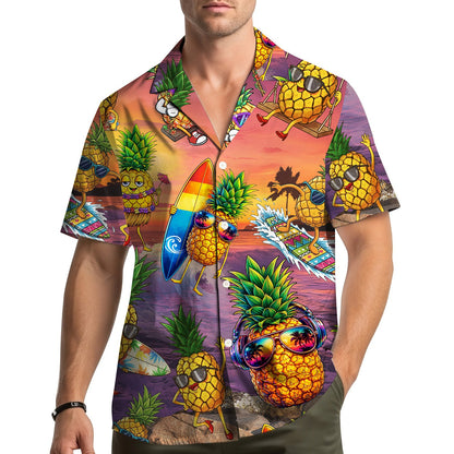 Second lifestyle view showcasing the matching family hawaiian shirts in a summer setting