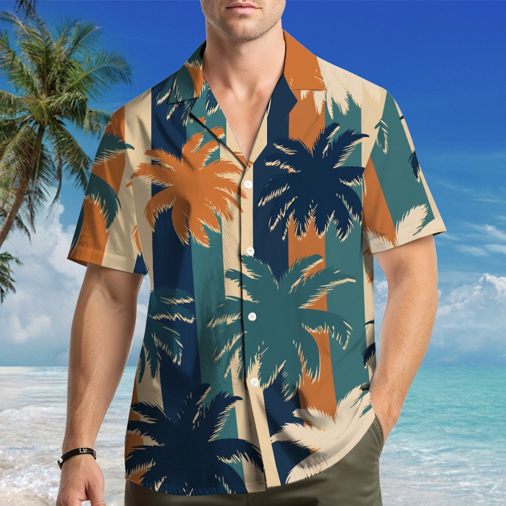 Second lifestyle image showing the tropical hawaiian shirt in a sunny outdoor setting