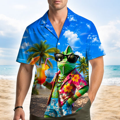 Second lifestyle view of the matching family hawaiian shirts