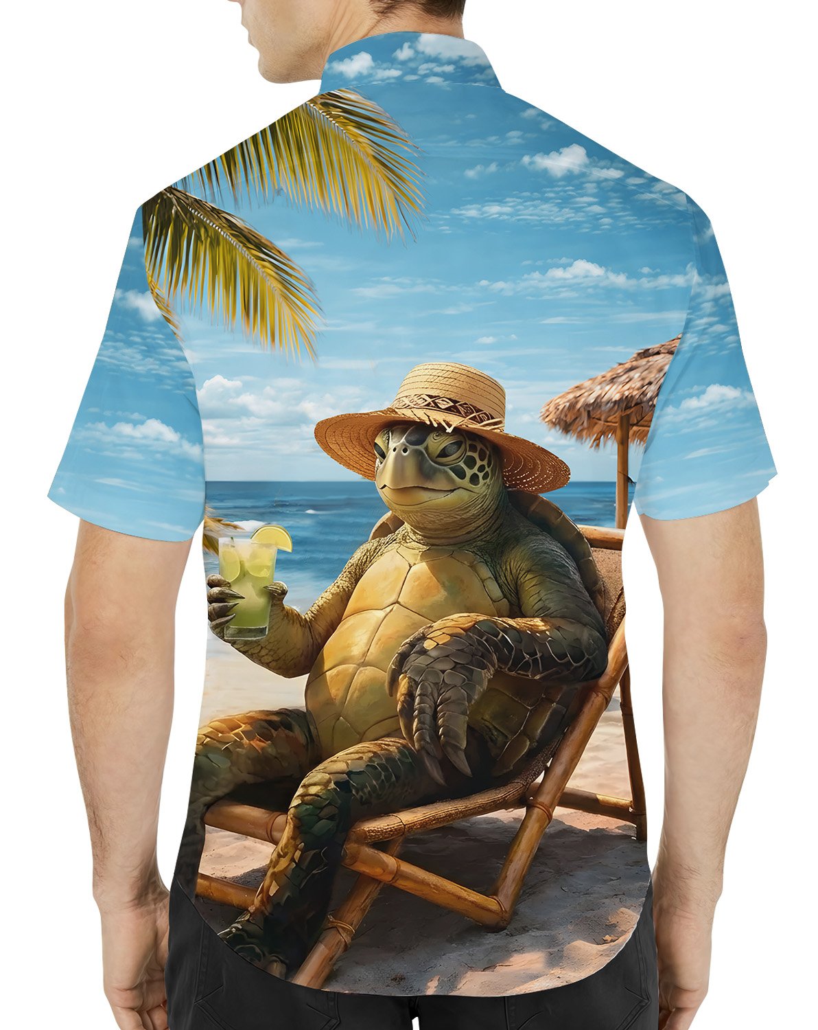 Second lifestyle view of the matching family hawaiian shirts with sea turtle