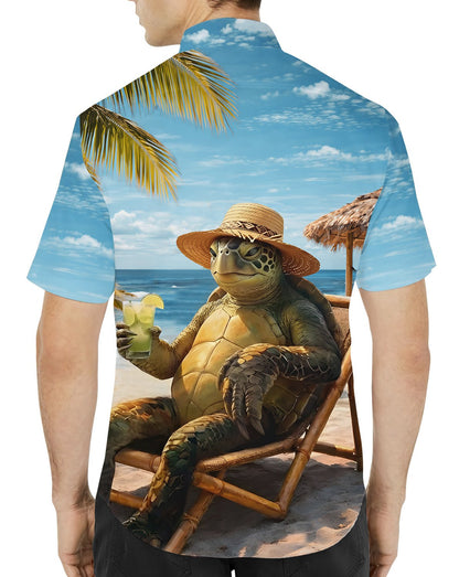 Second lifestyle view of the matching family hawaiian shirts with sea turtle