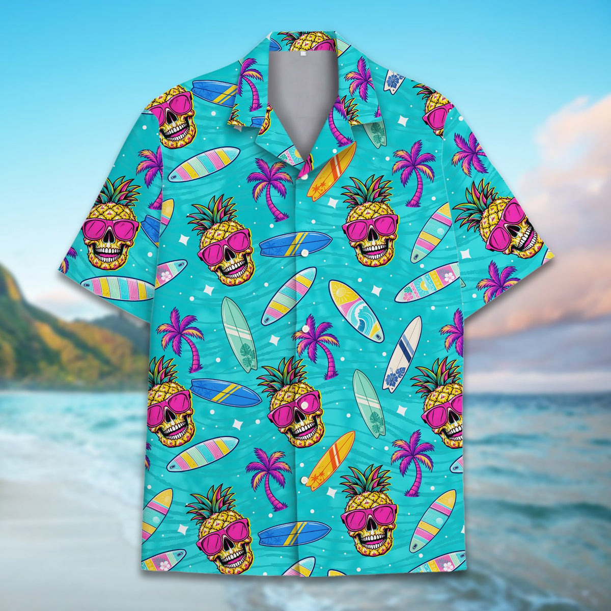 Family matching hawaiian shirts worn in a lifestyle setting