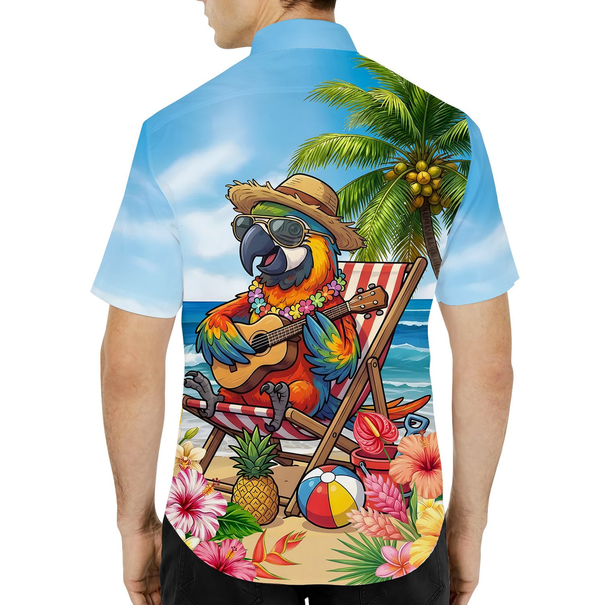 Third lifestyle view showcasing the tropical hawaiian shirt in action