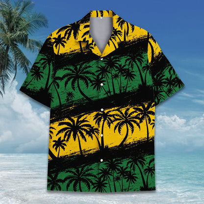 Third lifestyle shot showcasing the relaxed summer fit of the hawaiian shirt