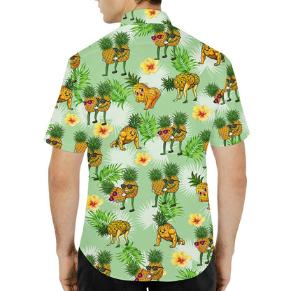 Third lifestyle view showing the comfortable fit of the humorous pineapple Hawaiian shirt