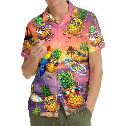 Lifestyle view of the tropical hawaiian shirt worn outdoors