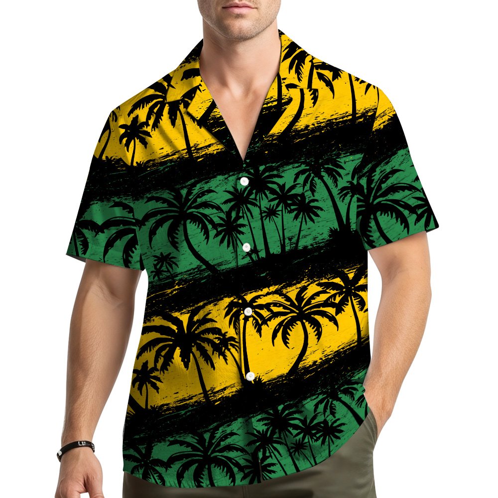 Lifestyle image of the matching family hawaiian shirts being worn outdoors